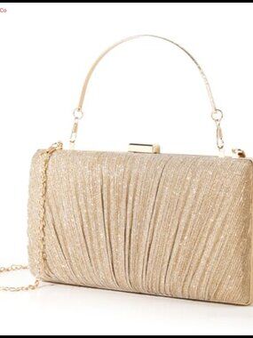 Pleated Clutch Evening Handbag with Chain Strap for Prom Cocktail Wedding